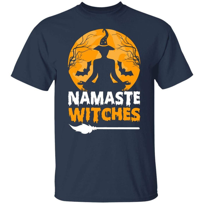 CustomCat Namaste Witches T-shirt, Halloween Gift, Yoga Lover Gift Apparel Basic T-Shirt / Navy / S