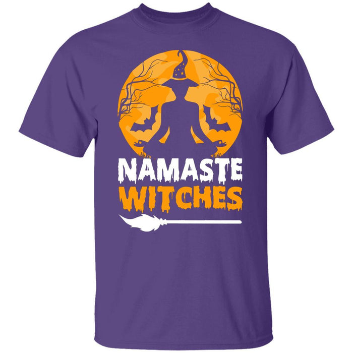 CustomCat Namaste Witches T-shirt, Halloween Gift, Yoga Lover Gift Apparel Basic T-Shirt / Purple / S