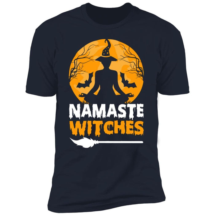 CustomCat Namaste Witches T-shirt, Halloween Gift, Yoga Lover Gift Apparel Premium Short Sleeve Tee / Navy / S