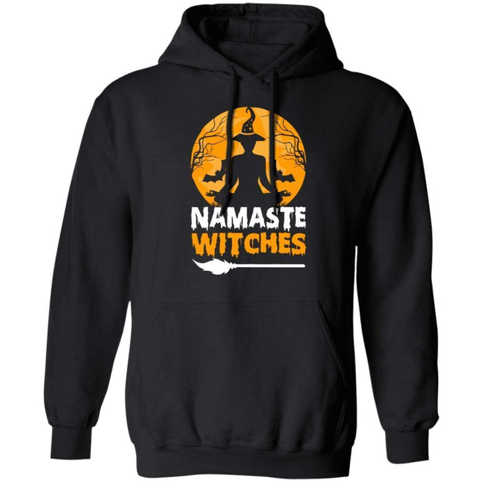 CustomCat Namaste Witches T-shirt, Halloween Gift, Yoga Lover Gift Apparel Pullover Hoodie / Black / S