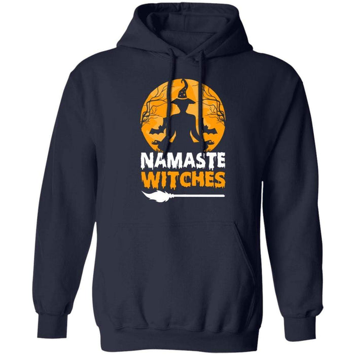 CustomCat Namaste Witches T-shirt, Halloween Gift, Yoga Lover Gift Apparel Pullover Hoodie / Navy / S