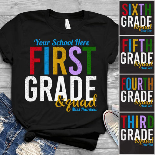 Gosszy Name School Custom Grade & quad Tshirt, Back To School Gift Tshirt Basic T-Shirt / Black / S