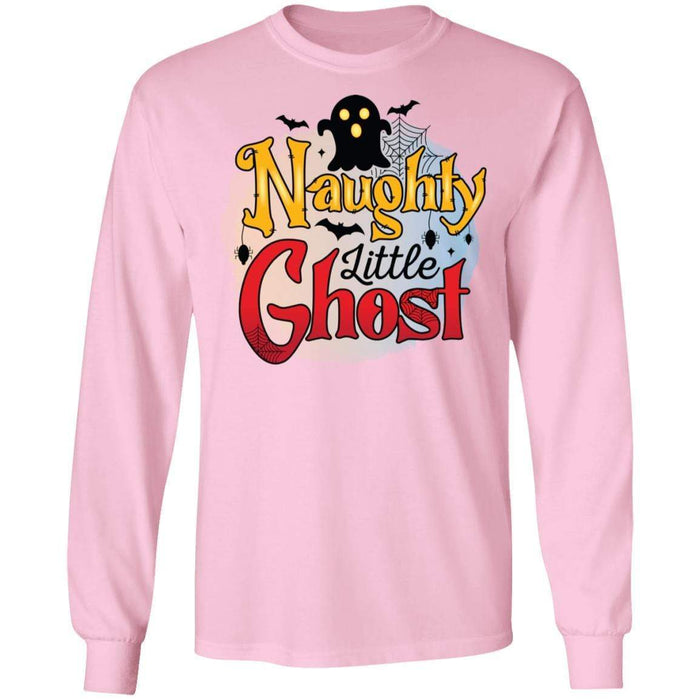 CustomCat Naughty Little Ghost Halloween Shirts, Funny Halloween Gift Apparel G240 LS Ultra Cotton T-Shirt / Light Pink / S