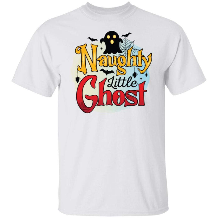 CustomCat Naughty Little Ghost Halloween Shirts, Funny Halloween Gift Apparel G500 5.3 oz. T-Shirt / White / S