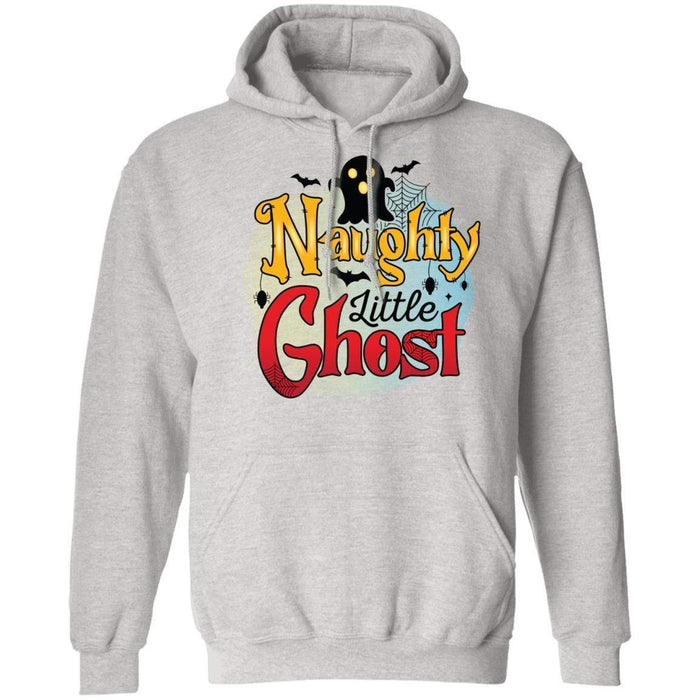 CustomCat Naughty Little Ghost Halloween Shirts, Funny Halloween Gift Apparel Z66 Pullover Hoodie / Ash / S