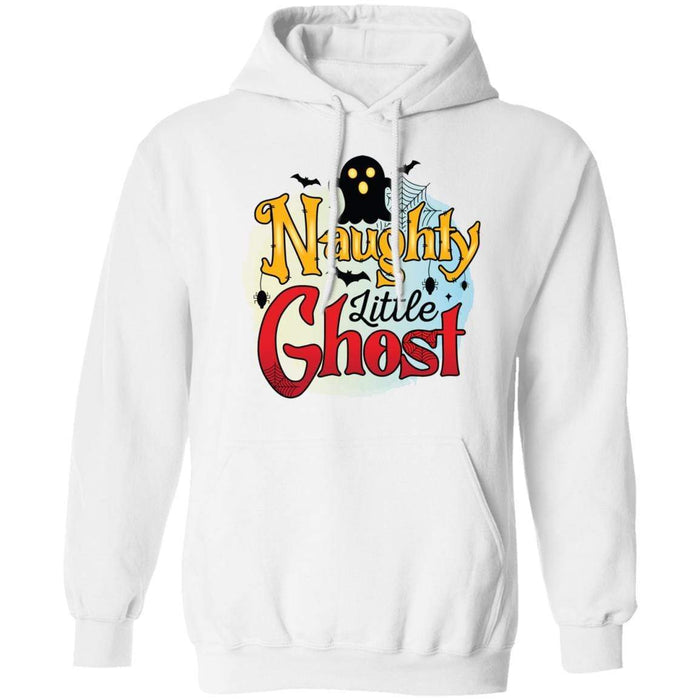 CustomCat Naughty Little Ghost Halloween Shirts, Funny Halloween Gift Apparel Z66 Pullover Hoodie / White / S