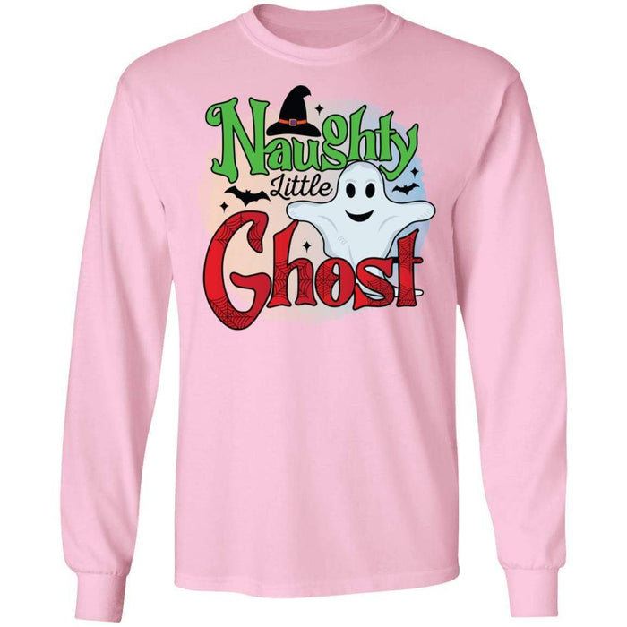 CustomCat Naughty Little Ghost Shirt, Funny Halloween Shirt Apparel G240 LS Ultra Cotton T-Shirt / Light Pink / S