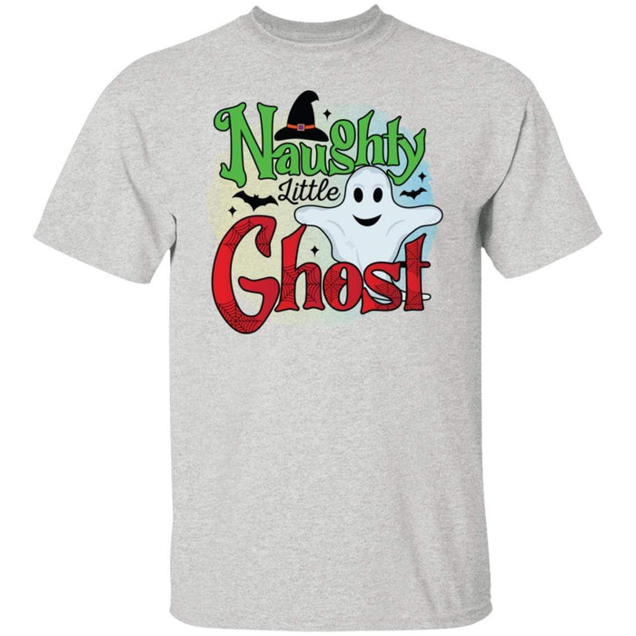 CustomCat Naughty Little Ghost Shirt, Funny Halloween Shirt Apparel G500 5.3 oz. T-Shirt / Ash / S