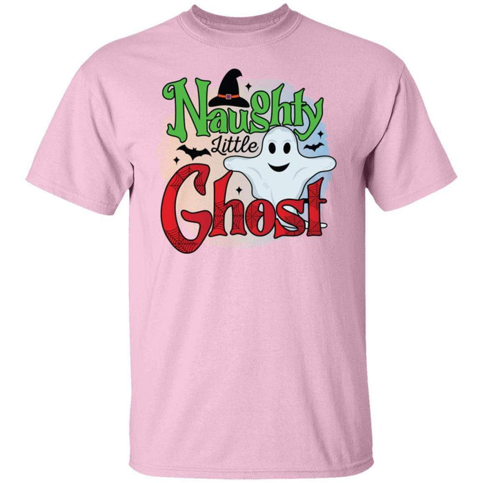 CustomCat Naughty Little Ghost Shirt, Funny Halloween Shirt Apparel G500 5.3 oz. T-Shirt / Light Pink / S