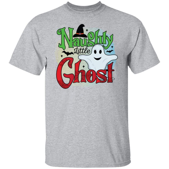 CustomCat Naughty Little Ghost Shirt, Funny Halloween Shirt Apparel G500 5.3 oz. T-Shirt / Sport Grey / S