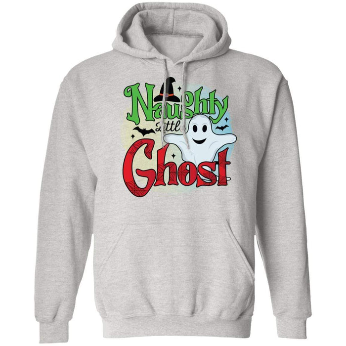 CustomCat Naughty Little Ghost Shirt, Funny Halloween Shirt Apparel Z66 Pullover Hoodie / Ash / S