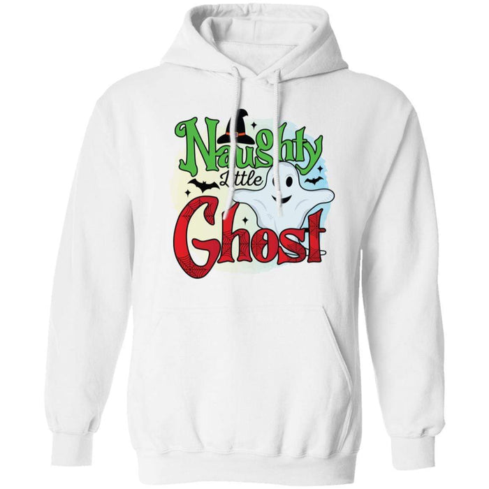 CustomCat Naughty Little Ghost Shirt, Funny Halloween Shirt Apparel Z66 Pullover Hoodie / White / S