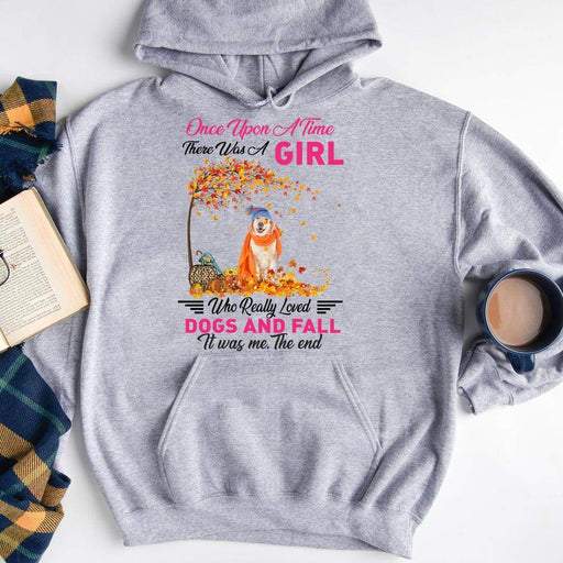 Gosszy One Upon A Time There Was A Girl Who Really Loved Dogs and Fall T-Shirt, Upload Dog Photo, Dog Lover Gift Tshirt Pullover Hoodie / Sport Grey Color / S