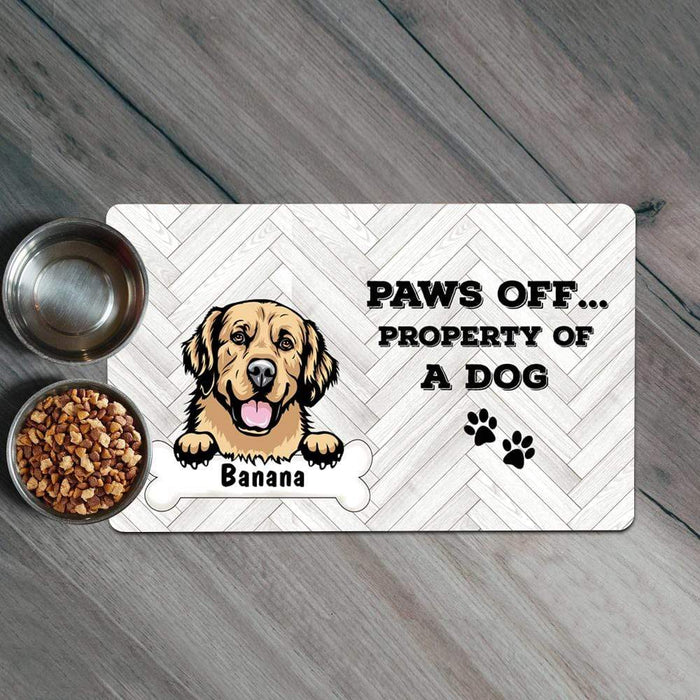 Gosszy Paws Off Property Of A Dog Food Placemat, Dog Lover Gift Food Mat