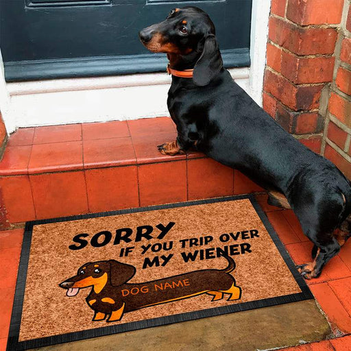 Gosszy Personalized Custom Doormat, Dog Lover Gift, Custom Name, Sorry If You Trip Over My Wiener Doormat 15" x 24" / Top: Non-Woven Fabric