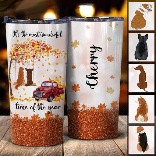 Gosszy Personalized Custom Tumbler, Dog Lovers Gift, Custom Dog, It's The Most Wonderful Time Of The Year, Gif For Autumn, Gif For Season Tumbler 20 oz