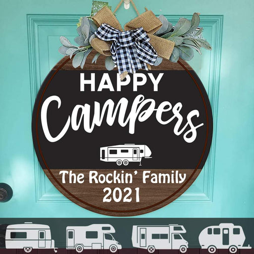 Gosszy Personalized Custom Wood Door Sign, Camping Gift, Happy Campers Wood Sign, Rv Door Sign Door Sign 12 Inch