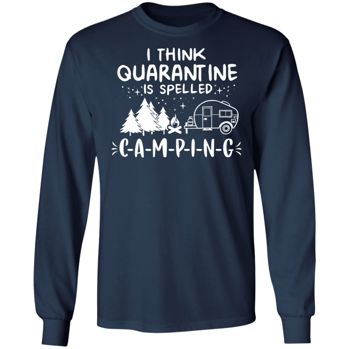 CustomCat Quarantined spell camping Apparel G240 LS Ultra Cotton T-Shirt / Navy / S