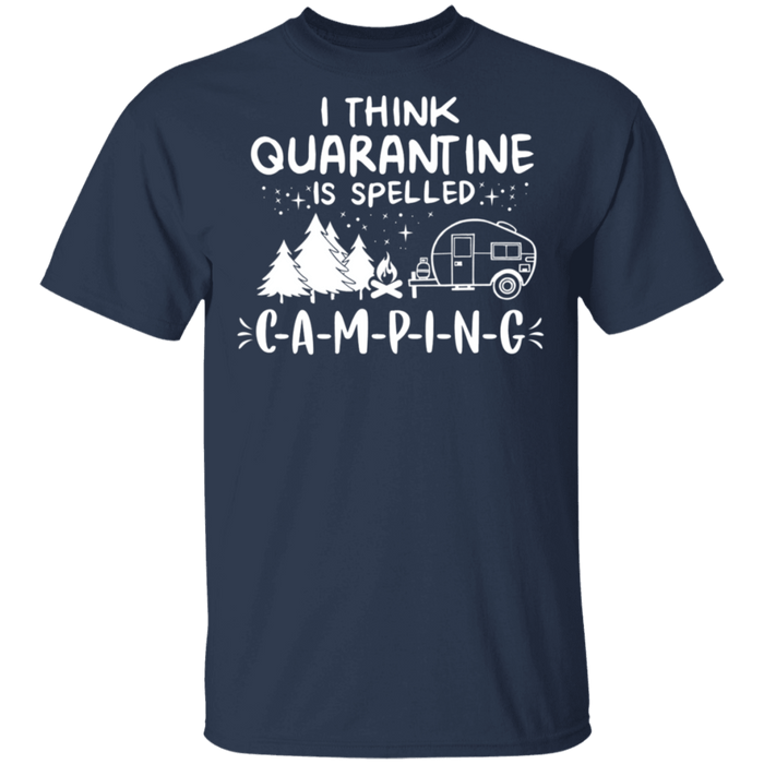 CustomCat Quarantined spell camping Apparel G500 5.3 oz. T-Shirt / Navy / S