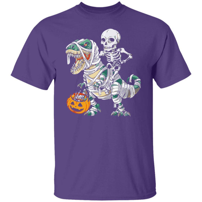 CustomCat Skeleton Riding Dinosaur Halloween T-shirt, Halloween Gift Apparel Basic T-Shirt / Purple / S