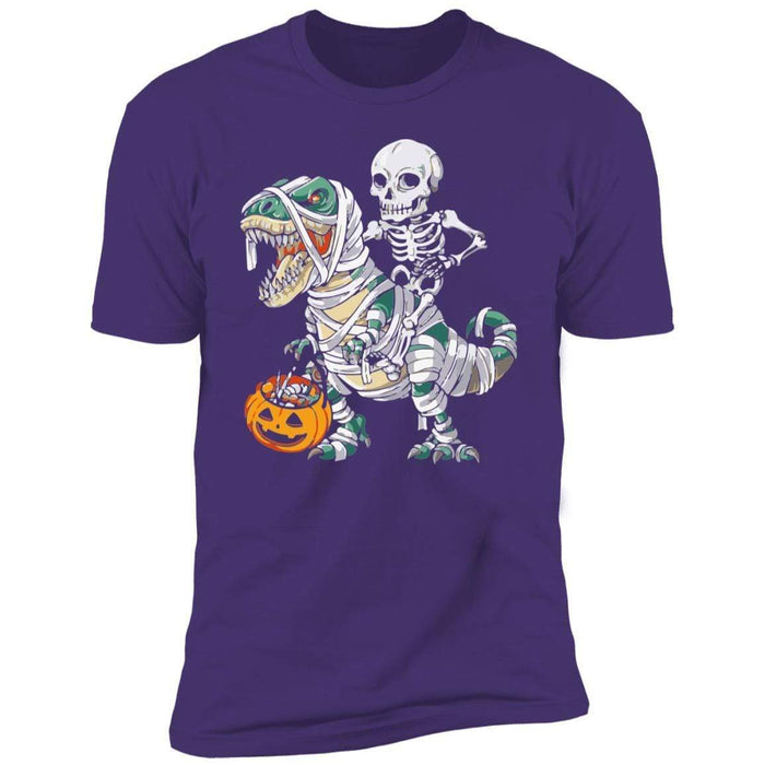 CustomCat Skeleton Riding Dinosaur Halloween T-shirt, Halloween Gift Apparel Premium Short Sleeve Tee / Purple / S