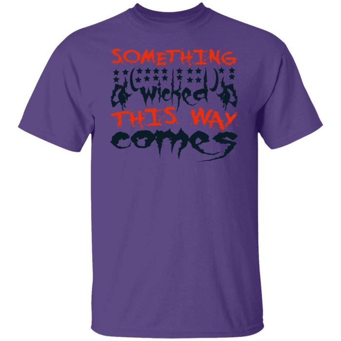 CustomCat Something Wicked This Way Comes T-shirt, Halloween Gift Apparel Basic T-Shirt / Purple / S