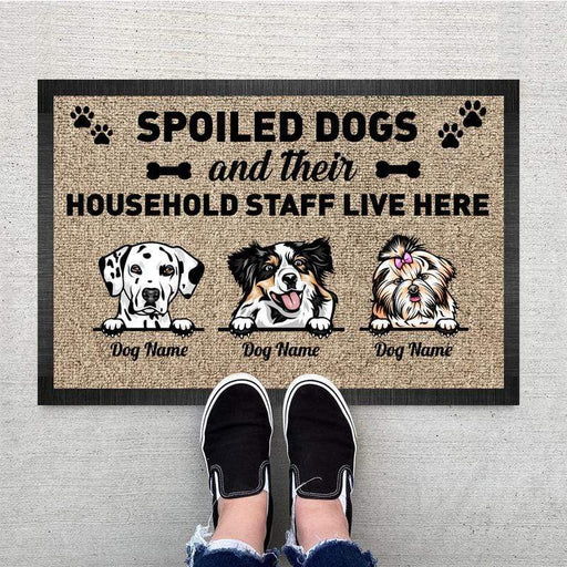 Gosszy Spoiled Dogs HouseHold Staff Live Here Doormat, Dog Lover Gift, Welcome Mats Doormat 15" x 24" / Fabric