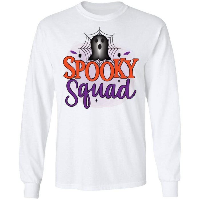 CustomCat Spooky Squad Halloween Shirts, Halloween Gift Apparel G240 LS Ultra Cotton T-Shirt / White / S