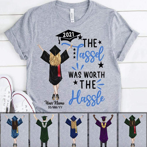 Gosszy The Tassel Was Worth The Hassle Boy Shirts, Graduation Day, Gift For Son/Daughter Tshirt Basic Tee / White / S