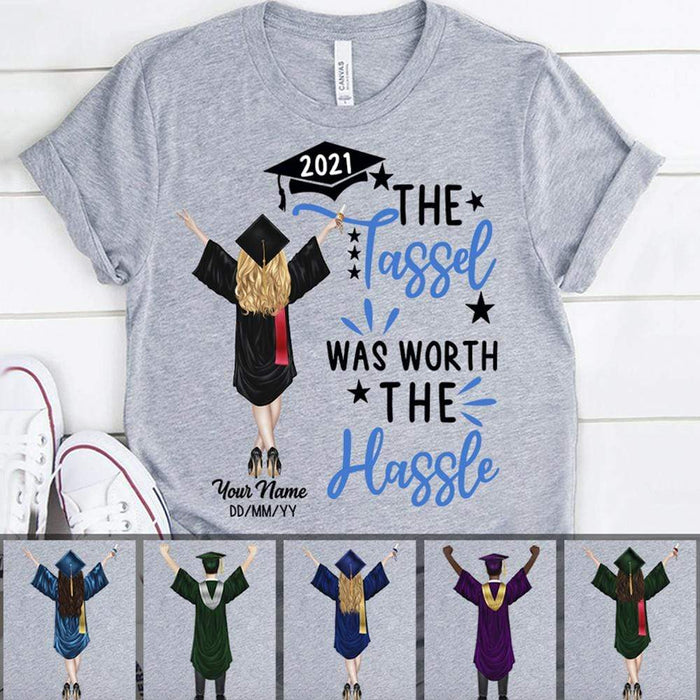 Gosszy The Tassel Was Worth The Hassle Boy Shirts, Graduation Day, Gift For Son/Daughter Tshirt Basic Tee / White / S