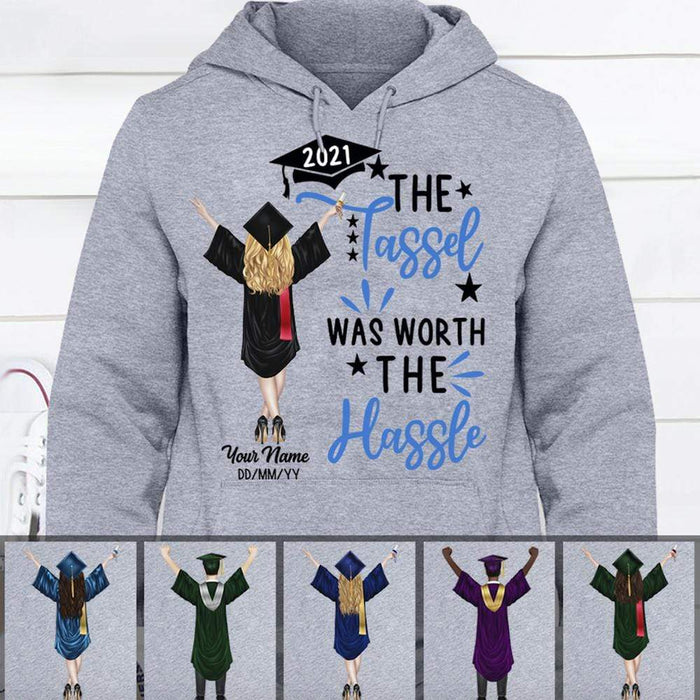 Gosszy The Tassel Was Worth The Hassle Boy Shirts, Graduation Day, Gift For Son/Daughter Tshirt Pullover Hoodie / Sport Grey Color / S