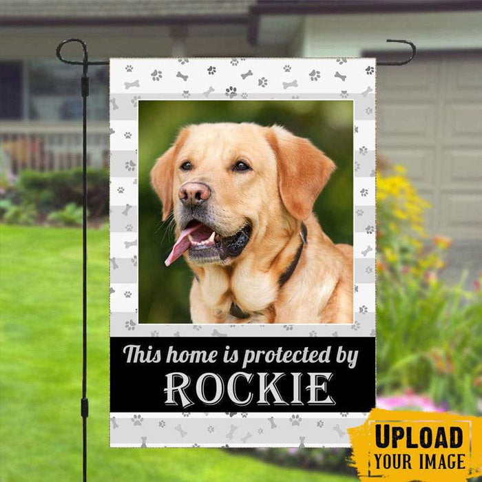 Gosszy This Home Is Protected By Dog Flag, Upload Image Flag, Dog Lover Gift Garden Flag