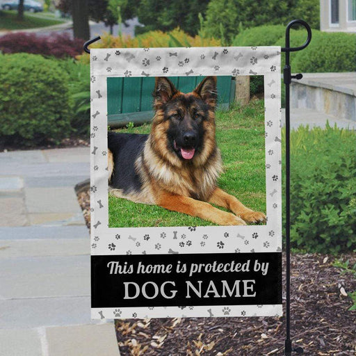 Gosszy This Home Is Protected By Dog Flag, Upload Image Flag, Dog Lover Gift Garden Flag Without flagpole / Polyester / 12" x 18"