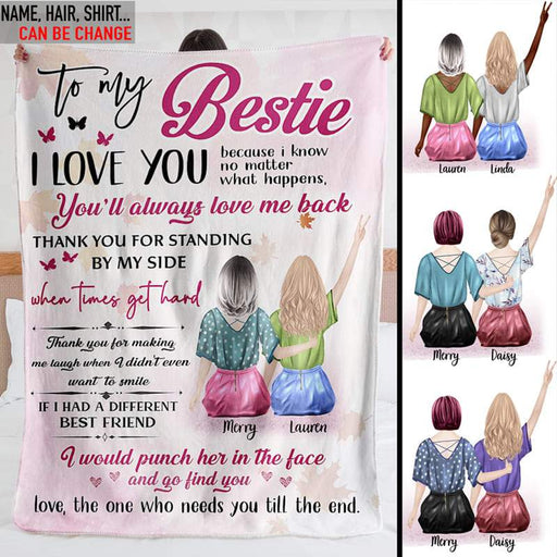 Gosszy To My Bestie I Love You Blanket, Best Friend Gift, Soul Sisters Gift Blanket White / Silky Polyester / 60 x 80 inches