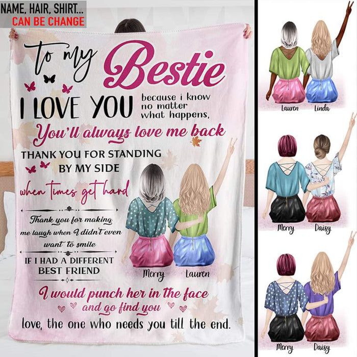 Gosszy To My Bestie I Love You Blanket, Best Friend Gift, Soul Sisters Gift Blanket White / Silky Polyester / 60 x 80 inches