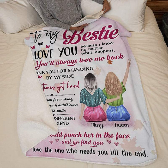 Gosszy To My Bestie I Love You Blanket, Best Friend Gift, Soul Sisters Gift Blanket White / Silky Polyester / 60 x 80 inches