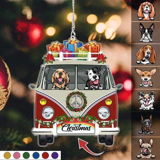 Gosszy Upload Image/Custom Dog Christmas Car Hanging Ornament, Dog Lover Gift, Hippie Cam Ornamentper Van Car Hanging 3.3 inches / Acrylic