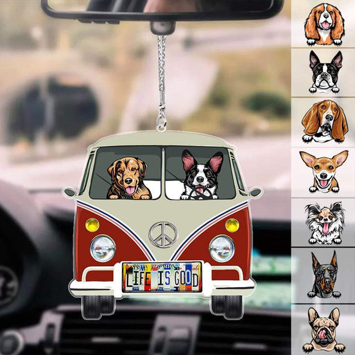 Gosszy Upload Image Dog License Plate Hippie Camper Van Ornament, Dog Lover Gift, Car Hanging Ornament Car Hanging 3.3 inches / Acrylic