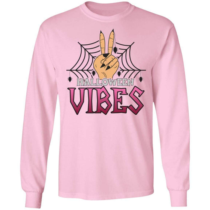 CustomCat Vibes Halloween Shirts, Halloween Gift Apparel G240 LS Ultra Cotton T-Shirt / Light Pink / S