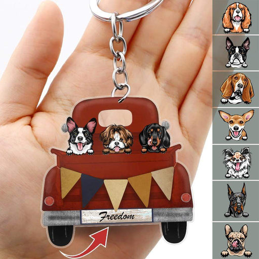 Gosszy Vintage Truck Dog Breeds Custom Double Sided Design Keychain, Dog Lover Gift Keychain Acrylic 50mm x 50mm / 1 Piece