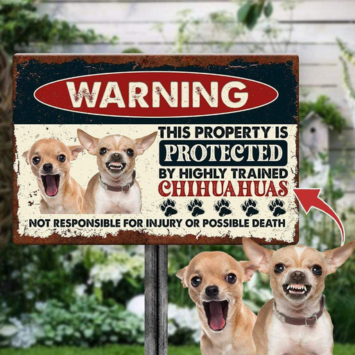 Gosszy Warning Protected By Highly Trained Dog Metal Sign, Dog Lover Gift, Decor Door Sign Metal print 8” x 12” / Aluminum with Powder-Coated