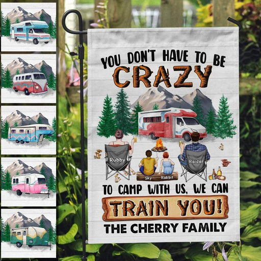 Gosszy We Can Train You Family Flag With Motorhome, Camping Gift,Gift For Mom/Dad, Waterproof Polyester,12”x18” Garden Flag WITHOUT POLE / 12 x 18 Inch / Polyester