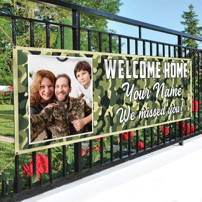 Gosszy Welcome Home camouflage Banner, father day gift, gift idea for soldier Banner 60 x 20 inch