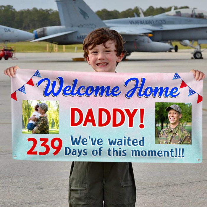 Gosszy Welcome Home Daddy custom image Banner, father day gift, gift idea for soldier Banner 39x18 inch