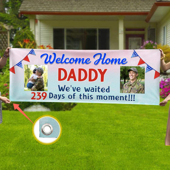 Gosszy Welcome Home Daddy custom image Banner, father day gift, gift idea for soldier Banner 60 x 20 inch