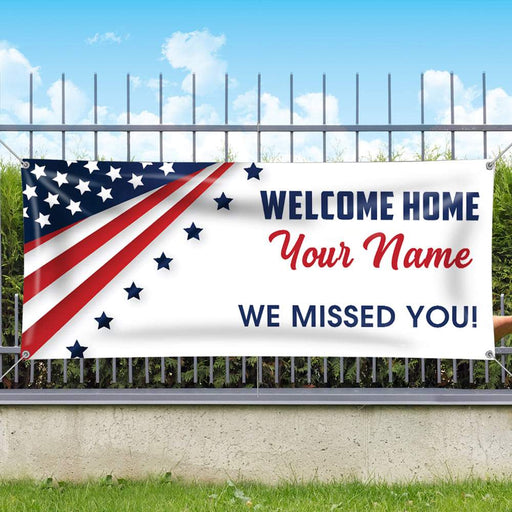 Gosszy Welcome Home solider custom quote Banner, father day gift, gift idea for soldier Banner