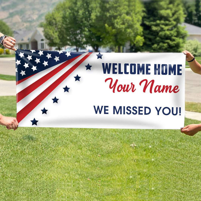 Gosszy Welcome Home solider custom quote Banner, father day gift, gift idea for soldier Banner 39x18 inch