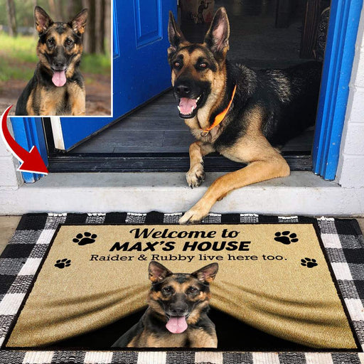 Gosszy Welcome To Dog House Doormat Upload Dog Image, Dog Lover Gift Doormat 15" x 24" / Top: Non-Woven Fabric