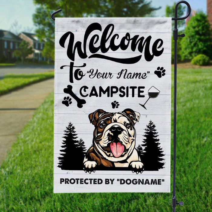 Gosszy Welcome To Our Campsite Garden Flag, Dog Lover Gift, Camping Gift Garden Flag Without Flagpole / Polyester / 12" x 18"