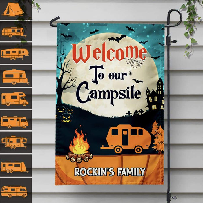 Gosszy Welcome To Our Campsite Garden Flag For Halloween, Camping Gift Garden Flag Flagpole included